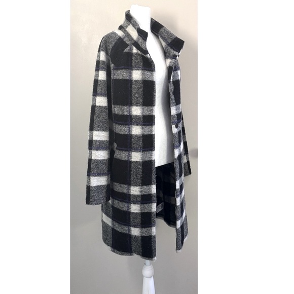 Max Studio Plaid Black and White Women's Wool Midi Sweater Coat-Small - Picture 1 of 8